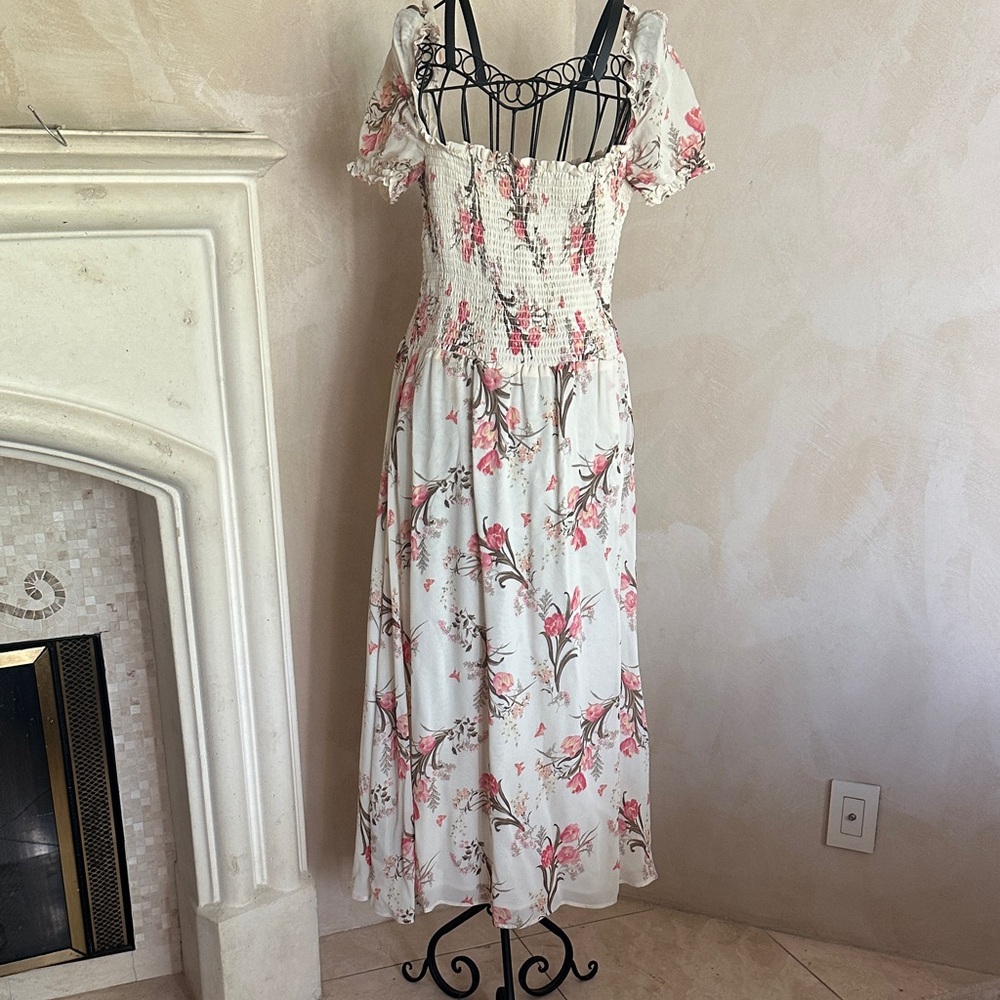 Reformation White and Pink Floral Maxi Dress